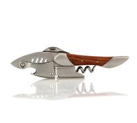 Qpractiko - "Shark" corkscrew | Ergonomic design in the shape of a shark | Reinforced stainless steel spiral | Curved saw blade | Integrated veneer opener | Noble wood handle