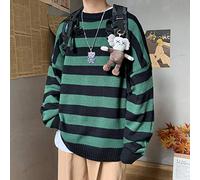 QPRER Autumn Men'S Striped Sweater Casual Long Sleeve Patchwork Sweater Slim Sportswear Pullover Men'S Fashion Jacket Black Green,Xxxl