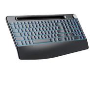 QPSJXN Ergonomic Rechargeable Wireless 2.4G Keyboard Mouse Set Compatible with Laptop With Backlit Colors Phone Holder Wrist Support And Mouse Jiggler(Spanish layout)