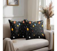 Qpswznk Cushion Covers 40x40cm Cartoon Starry Sky Decorative Linen Cushion Covers, Square Throw Pillowcases for Sofa Bedroom with Invisible Zipper, Sets of 2