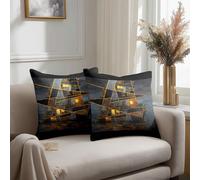 Qpswznk Cushion Covers 40x40cm Geometric Ship Decorative Linen Cushion Covers, Square Throw Pillowcases for Sofa Bedroom with Invisible Zipper, Sets of 2
