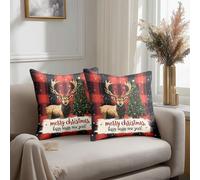 Qpswznk Cushion Covers 45x45cm Deer Christmas Tree Square Throw Pillow Case, Decorative Sofa Lumbar Cushion with Invisible Zipper, Super Soft Boho Pillowcases Modern Home Decor for Bedroom, Sets of 2
