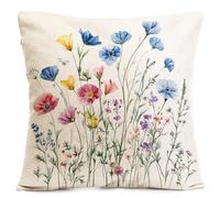 Qpswznk Cushion Covers 50x50cm Colorful Flowers Set of 2 Linen Throw Pillow Covers, Soft Decorative Square Cushion Case Home Boho Decor Pillow Cases for Couch Bedroom