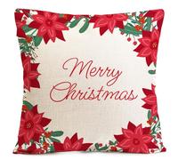 Qpswznk Cushion Covers 50x50cm Red Flower Set of 2 Linen Throw Pillow Covers, Soft Decorative Square Cushion Case Home Boho Decor Pillow Cases for Couch Bedroom