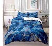 Qpswznk Double Duvet Set 135x200cm Blue Marble Pattern Soft Hypoallergenic Microfibre Polyester Bedding Quilt Cover Set, Winter Comfy Warm Duvet Sets with 2 Pillowcase 50x75cm, Easy Care
