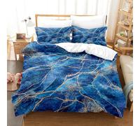 Qpswznk Double Duvet Set 150x200cm Blue Marble Pattern Soft Hypoallergenic Microfibre Polyester Bedding Quilt Cover Set, Winter Comfy Warm Duvet Sets with 2 Pillowcase 50x75cm, Easy Care