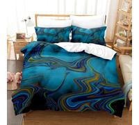 Qpswznk Double Duvet Set 220x240cm Blue Marble Pattern Soft Hypoallergenic Microfibre Polyester Bedding Quilt Cover Set, Winter Comfy Warm Duvet Sets with 2 Pillowcase 50x75cm, Easy Care