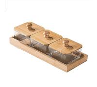 QPZK Bamboo Divided Fruit Tray With Lid,Wooden Divided Serving Tray With Lid,Square Snack Serving Tray,Snack Organizer Fruit Platter Tray for Parties,Candy Storage Box 3