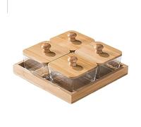 QPZK Bamboo Divided Fruit Tray With Lid,Wooden Divided Serving Tray With Lid,Square Snack Serving Tray,Snack Organizer Fruit Platter Tray for Parties,Candy Storage Box 4