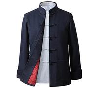 QPZK Kung Fu Jacket Clothing Men Tang Suit Wool Chinese Style Thickened Hanfu Coat Traditional Chinese Clothing Tai Chi Clothing Martial Arts Clothes (XL,Blue)