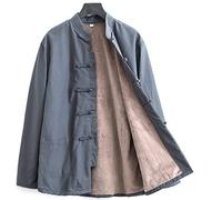 QPZK Winter Tang Suit Men Warm Cotton Plus Velvet Tai Chi Uniform, Thick Hanfu Chinese Traditional Clothes Tops Long Sleeve Jackets, Kung Fu Clothing Shirt Coat Martial Arts Suit (grey,M)