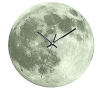 Qpzzy Living Room Gray Luminous Moon Wall Clock Illuminate Decoration Wall Sticker Clock Children's Room Creative Clock Wall Clock Mute Non-ticking 12 Inches Quartz Battery Operating