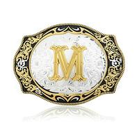 Vintage Fashion Western Belt Buckle A to Z Initial Letter Cowboy Belt Buckles for Men, M Gold Black, Large