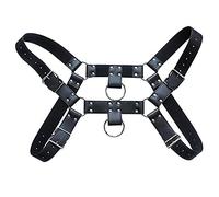 QQBAIHUO Sexy Men's Adjustable Leather Catsuit Body Chest Harness Belt Interest Buckles Wet look Clubwear Costume Black