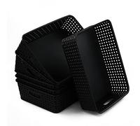 Qqbine Plastic Office A4 Basket Tray, Woven Plastic Storage Baskets, Black, 6 Packs