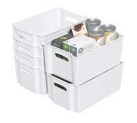 Qqbine Plastic Stackable Open Storage Boxes, Plastic Storage Baskets for Freezer, White, 6 Packs
