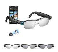 QQCHGOL AI Smart Glasses with Camera 4K, Steady Video Recording Sunglasses with Bluetooth/Voice Control/Object Recognition/ChatGPT for Cycling (Photochromic lenses + Half-rim black frame)