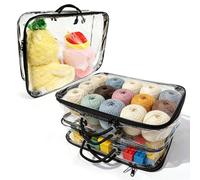 QQdou Clear Yarn Storage, 3pcs Portable Organizers with Zippers & Handle, Dust-Proof Organiser Bag, Knitting Accessories, Saving Space for Yarns, Towels, Toys, Wool, Clothes, Blanket