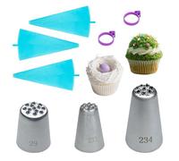 QQdou Piping Bags and Nozzles, 3 Grass Icing Tips, 3 Reusable Icing Piping Bag, 2 Bag Ties, for Cake Cupcake Dessert Cookies Decoration(C)