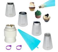 QQdou Piping Bags and Nozzles, 4Pcs Extra Large Icing Nozzles, 1 Reusable Icing Piping Bag, 1 Coupler, 2 Bag Ties, for Cake Cupcake Dessert Cookies Decoration(B)