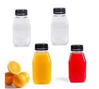 QQdou Plastic Juice Bottles, 4Pcs 280ML /9.47OZ Small Juice Bottle with Lids, Reusable Milk Containers for Mini Fridge, Clear Empty Travel Size, Smoothie Bottle for Storing Homemade Beverages