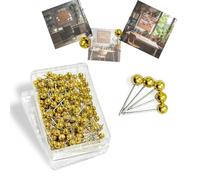 QQdou Push Pins, Travel MapPins, Round Head Drawing Pins, Small Thumb Tacks, Marking Pushpins for Cork Board, World Map Pin, Notice Board Picture Photo Bedrooms Home Office School DIY Craft(Gold)