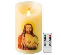 QQFCTOO Jesus LED Devotional Prayer Candle - Battery Operated Religious Candle with Remote Control & Timer, Real Wax 3D Wick, 6" x 3.2" for Advent & Easter Decor, Home Altar, Church & Devotions