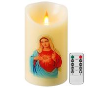 QQFCTOO Religious Flameless Candles, Ivory White, 2 Pack, LED, Battery Operated, Cordless, Wax, 6" H