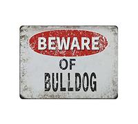 QQIAEJIA Metal Tin Sign Beware of Bulldog Vintage Tin Poster Metal Sign Wall Decoration Country Kitchen Home Garage Decor 12"x16"