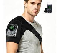 QQJIN Cordless Shoulder Heating Pad with Massager, 5000mAh Battery, Heated Shoulder Brace Massager for Pain Relief Deep Tissue, Vibration Shoulder Wrap for Men & Women Rotator Cuff, Black,B