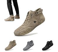 QQKKZX Unisex Italian Handmade Suede Velcro High Boots, Beck Shoes Men Waterproof Velcro Chukka Handmade Non-slip Casual Sneakers, Dbeck Italian Shoes for Men (Color : A.khaki, Size : 8)