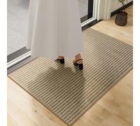 QQL 60x100cm Indoor Doormat Ultra Thin, Front Door Mat, Non-Slip TPR Rubber Backing, Absorbent Dirt Trapper, Easy Clean Welcome Mat, for Entryway, Camel & Beige