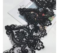 QQLADY 1Yard Black Sequin Cording Fabric Flower Venice Mesh Lace Trim Applique Sewing Craft for Wedding Dec. 24cm wide