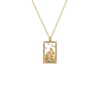 QQLADY Colorful Tarot Cards Symbolic Necklaces,18k gold-plated stainless steel square enamel Tarot card pendant,Sun and Moon Pendant (1pcs-d,M)