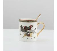 QQLADY European Style Porcelain Mug Coffee Tea Milk Cups Bone China Coffee Drinkware Water Mugs with Golden Spoon Birthday Gift Water