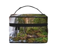 QQLADY Forest waterfall stone Makeup Bag Large Travel Makeup Bag Organizer Cosmetic Bags for Women Washable Make Up Bag Makeup Organizer Case Toiletry Bag for Girls, Black, One Size