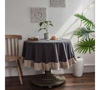 QQLADY French Simple Ruffle Tablecloth Cotton Linen Table Cover Round Tea Table Literary Retro Party Decoration