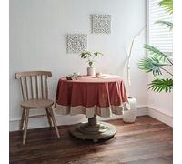 QQLADY French Simple Ruffle Tablecloth Cotton Linen Table Cover Round Tea Table Literary Retro Party Decoration