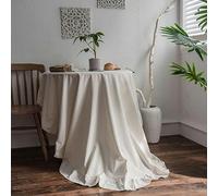 QQLADY French Simple Ruffle Tablecloth Cotton Linen Table Cover Round Tea Table Literary Retro Party Decoration