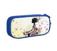QQLADY Girl Bicycle Butterfly Large Pencil Case Pencil Pouch with Zipper Compartments Pen Bag Aesthetic Pencil Case for Adults Pencil Bag Pen Case for Office, Blue, One Size, Pencil Case
