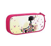 QQLADY Girl Bicycle Butterfly Large Pencil Case Pencil Pouch with Zipper Compartments Pen Bag Aesthetic Pencil Case for Adults Pencil Bag Pen Case for Office, Pink, One Size, Pencil Case