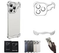 QQLADY Special-Shaped Metal Corner Pad Anti-Fall Phone Case with Lens Film,Luxury Corner Edge Pad Lens Protector for iPhone 15/14/13 Pro ProMax (Silver,For Iphone 15 Pro)