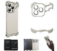 QQLADY Special-Shaped Metal Corner Pad Anti-Fall Phone Case with Lens Film,Luxury Corner Edge Pad Lens Protector for iPhone 15/14/13 Pro ProMax (Grey,For Iphone 13 Pro)