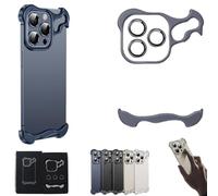 QQLADY Special-Shaped Metal Corner Pad Anti-Fall Phone Case with Lens Film,Luxury Corner Edge Pad Lens Protector for iPhone 15/14/13 Pro ProMax (Blue,For Iphone 15 Pro)