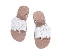 QQLADY Women's orthopedic Flower Flat Flip Flops,Braided Leather Beach Shoes, Summer Slip On Soft Sole Open Toe Beach Slippers Sandals (White,5/36)