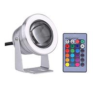 Qqmora 12V 10W RGB LED Spot Light for Marine Boat Yacht, Rainproof Outdoor Landscape Lamp with Remote Control (Silver-white shell)