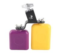 Qqmora CB30 Yellow and Purple Square Wooden Fish Cow Bell Nice Low Pitch Cattle Percussion Instrument for Kids Children Musical Education ABS Metal Bracket
