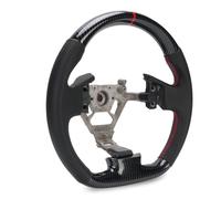 Qqmora Hydro Dip Carbon Fiber Perforated Leather Steering Wheel with Red Stitching Replacement for G35 2003 2007, Flat Bottom Design, ABS Material, Red Ring 12 Hours