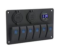 Qqmora Rocker Switch Panel 6 Gang Blue Light Toggle Switch for 12V 24V Boats RVs SUVs Trucks ABS Black