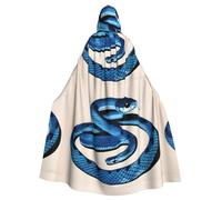 qqoupp Blue Snake Prints Halloween Adult Hooded Cape Super Large Hooded Cloak with Bow Tie, No Zipper